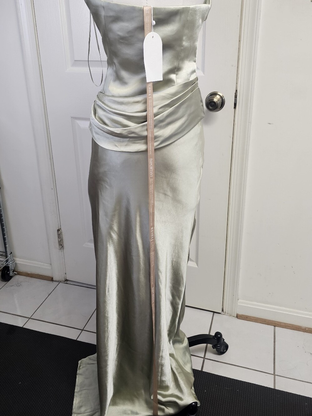 New Meshki Jasmine Strapless Satin Maxi Dress - Sage Size S $255 - Picture 6 of 14
